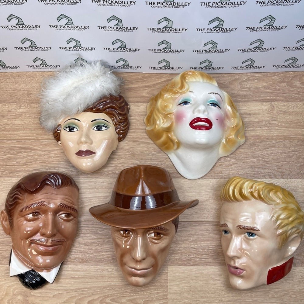 Vintage Clay Art Hollywood Stars Ceramic Wall Masks Set of 5 Marilyn James Dean